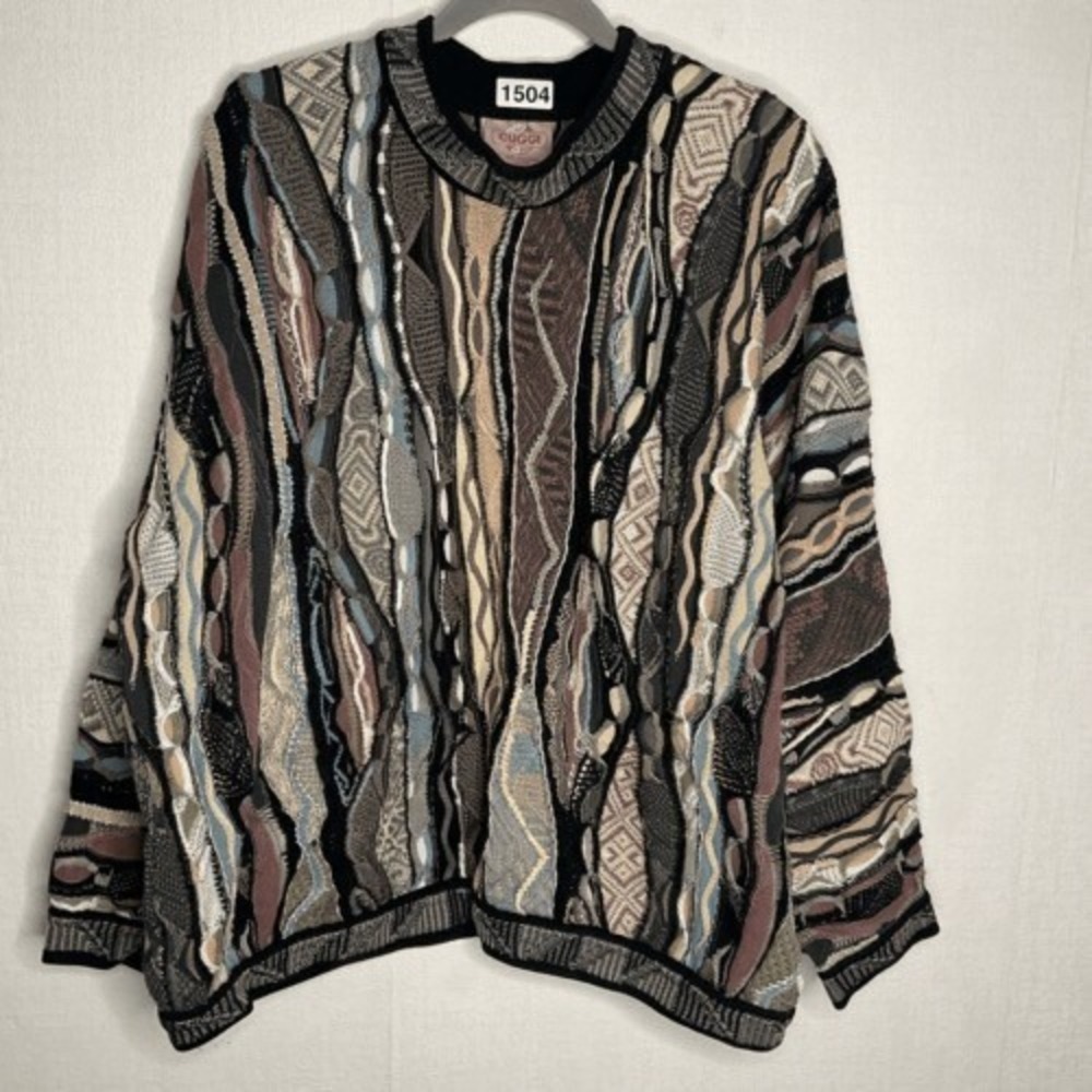 VTG 80s Cuggi Coogi Dark MultiColor CrewNeck‎ Sweater Men Size LAustralia Cotton